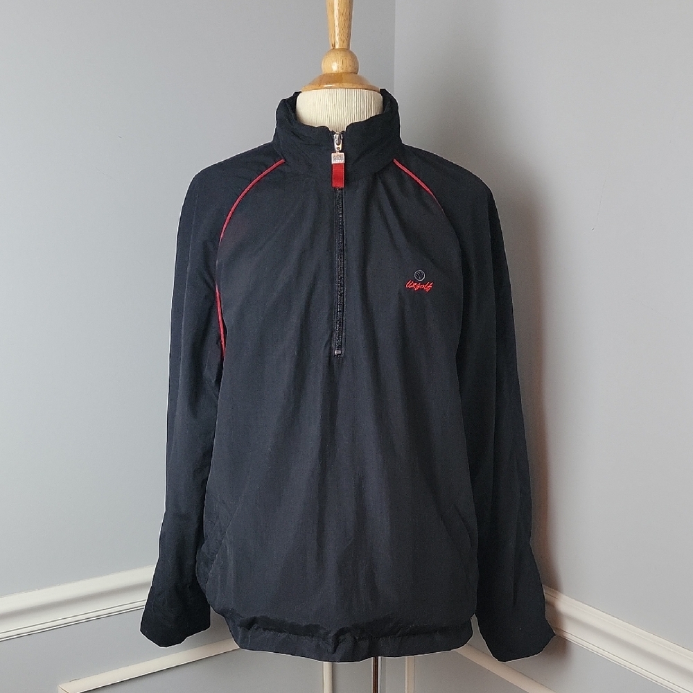 LIZ GOLF Black Quarter Zip Activewear Windbreaker Performance Pull Over Jacket L